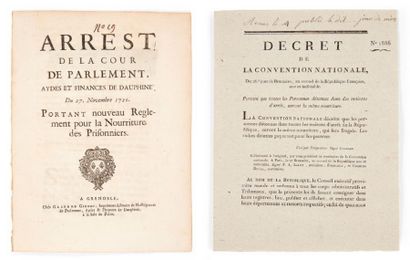 null [ALIMENTATION DES DÉTENUS].
Ensemble d'un ouvrage et de 3 plaquettes. 1720-1793.
-...
