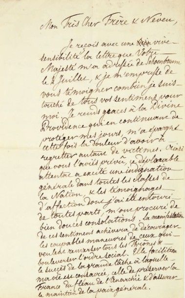 LOUIS-PHILIPPE IER (1773-1850) Roi des Français. Lettre autographe (minute signée...