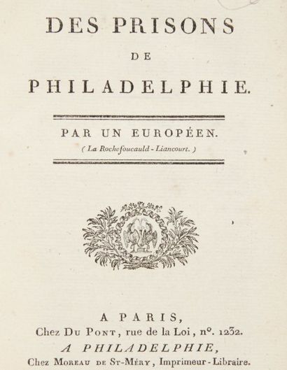 null [PEINES ET PRISONS DES ÉTATS-UNIS].
Ensemble de 5 ouvrages. 1796-1837.
4 volumes...