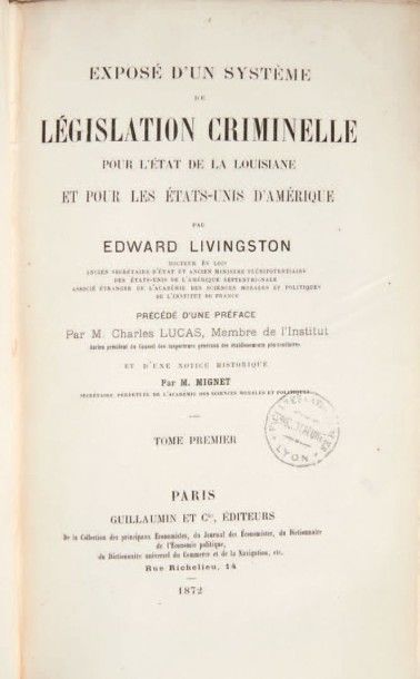 null [PEINES ET PRISONS DES ÉTATS-UNIS].
Ensemble de 5 ouvrages. 1872-1924.
6 volumes.
-...