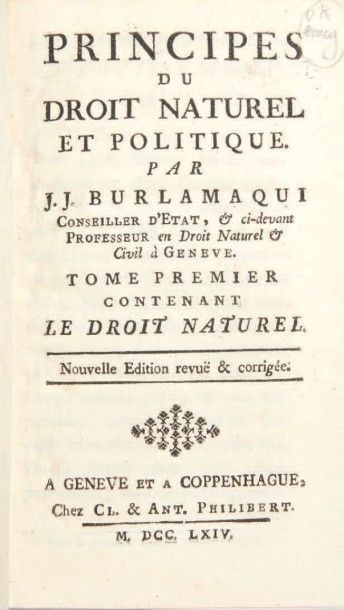 null [POLITIQUE].
Ensemble de 6 ouvrages. 1764-1895.
8 volumes.
- BURLAMAQUI (Jean-Jacques)....