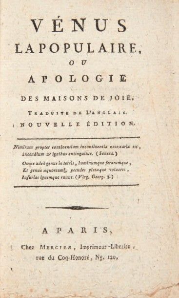 null [PROSTITUTION - ANCIEN RÉGIME].
Ensemble de 9 ouvrages. 1730-1903.
5 volumes.
-...