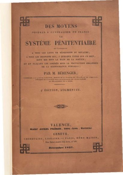 null [THÉORIE DU SYSTÈME PÉNITENTIAIRE].
Ensemble de 6 ouvrages. 1837-1838.
6 volumes.
-...