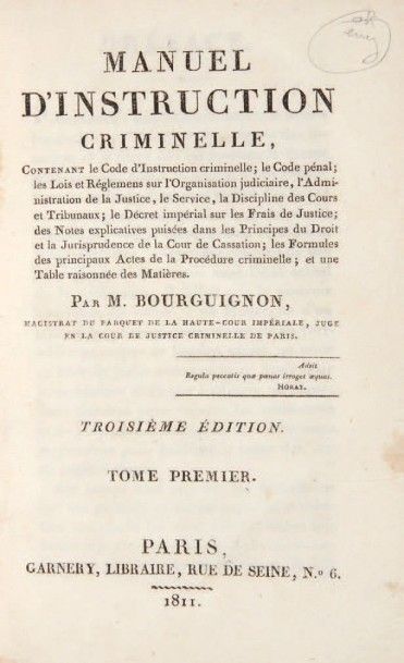 BOURGUIGNON (Claude-Sébastien) Ensemble de 5 ouvrages dont 4 du juriste Bourguignon.
1801-1827.
6...