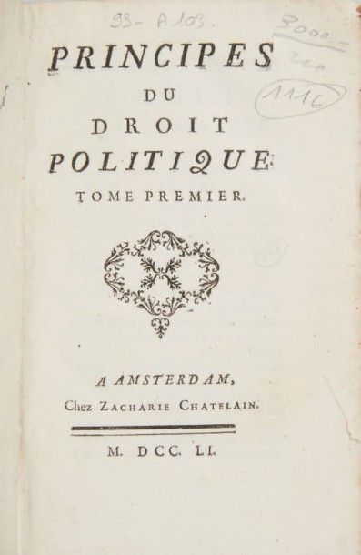 BURLAMAQUI (Jean-Jacques) Ensemble de 3 ouvrages. 1748-1821.
5 volumes.
Le juriste...