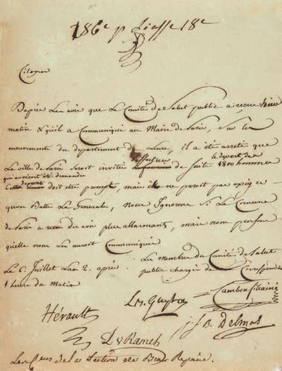 CAMBON (Pierre-Joseph) conventionnel (Hérault) et financier Lettre autographe signée...
