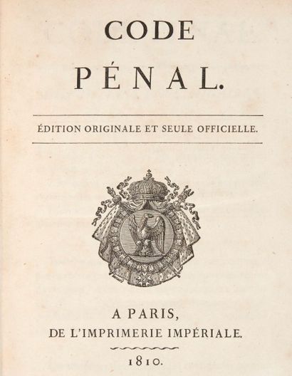 null [CODE PÉNAL - XIXe et XXe SIÈCLE].
Ensemble de 6 ouvrages. 1810-1950.
15 volumes.
-...