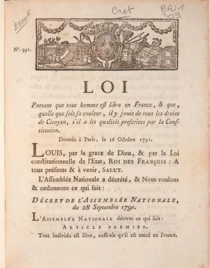 null [CONSTITUTION FRANÇAISE].
Ensemble de 5 ouvrages. 1791-1946.
6 volumes et une...