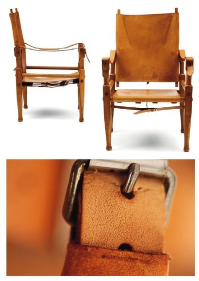 KAARE KLINT (1888-1954) Paire de fauteuils « Safari » à assise, dossier et accoudoirs...