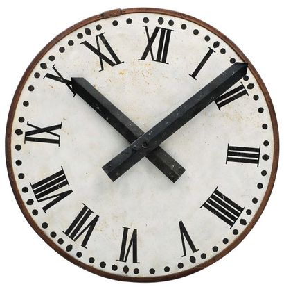 null Important cadran d'horloge en tôle peinte et bois. D_124 cm
