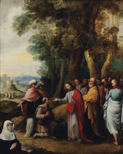 ATTRIBUÉ À WILLEM VAN NIEULANDT (1584-1635) Le Christ et les apôtres Panneau H_110...