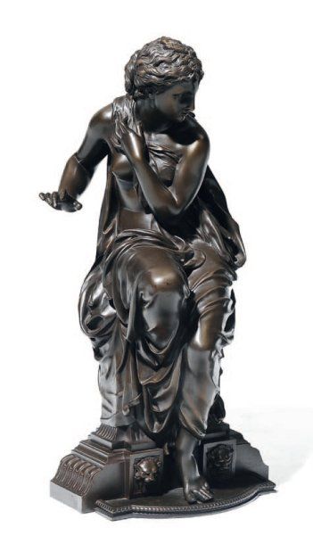 HENRI DUMAIGE (1830-1888) Suzanne surprise au bain Bronze à patine brun foncé. Fonte...