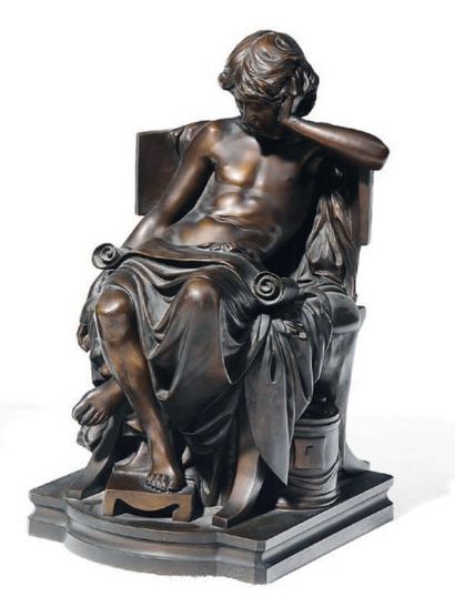 CHARLES-JEAN-MARIE DEGEORGE (1837-1888) Allégorie du Savoir. Bronze à patine brune...