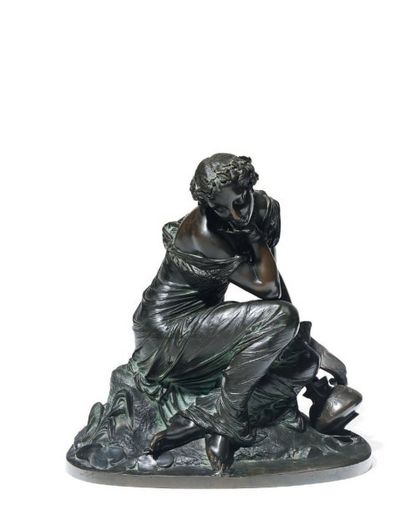 ALEXANDRE SCHOENEWERK (1820-1885) Femme à la cruche Bronze à patine brun noir nuancé....