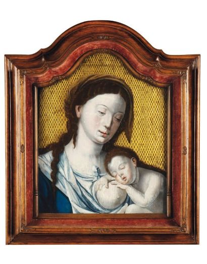 ÉCOLE BRUGEOISE DU XVIE SIÈCLE Vierge à l'enfant Panneau (restaurations) H_40 cm...