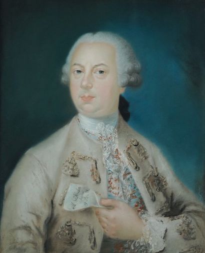 ÉCOLE ITALIENNE VERS 1760 Portrait d'un homme de qualité tenant un billet Pastel....