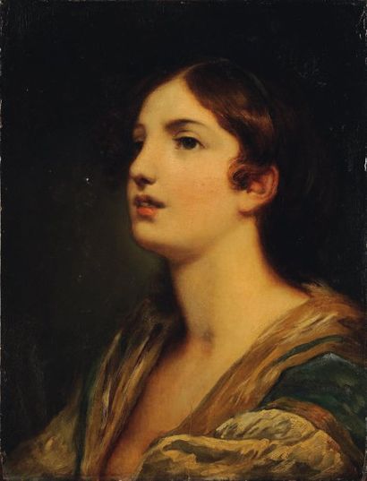 ÉCOLE ANGLAISE VERS 1840 Portrait de jeune fille Panneau. H_41 cm L_32 cm