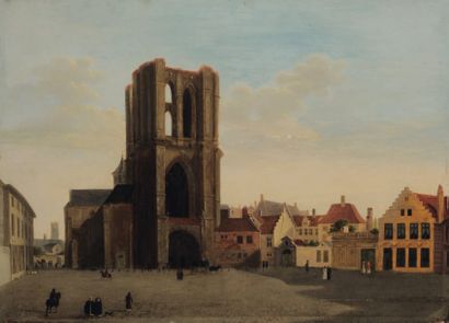 ATTRIBUÉ À JEAN-BAPTISTE ANDRÉ DE NOTER (1787-1855) Vue de Gand Eglise St Michel....