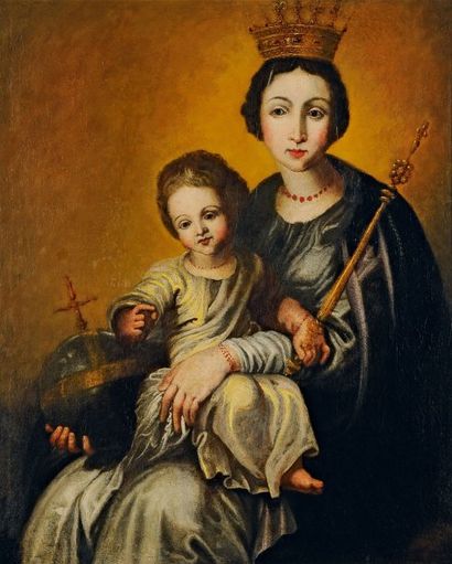 ÉCOLE ESPAGNOLE DU XVIIIE SIÈCLE Vierge à l'enfant Toile. H_78 cm L_63 cm