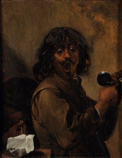ÉCOLE FLAMANDE DU XVIIE SIÈCLE, D'APRÈS ADRIAEN BROUWER (1605-1638) Les fumeurs Panneau...