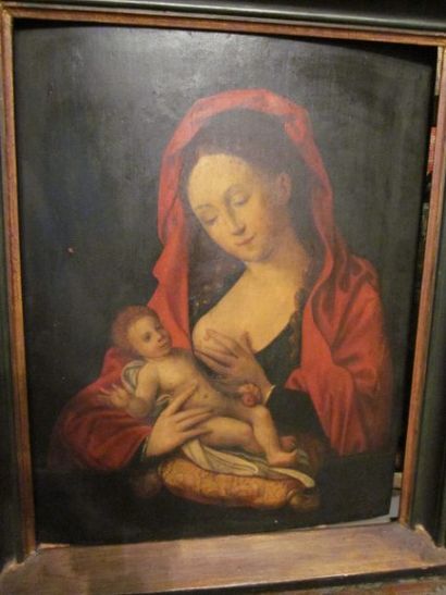 ÉCOLE FLAMANDE DU XVIE SIÈCLE Vierge à l'enfant Panneau. H_41 cm L_32 cm