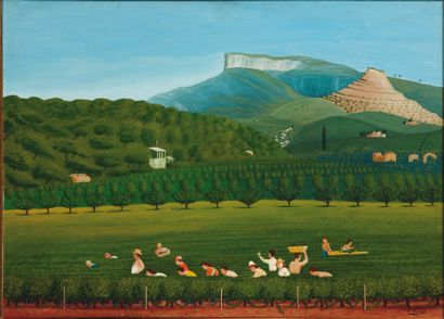 DANIEL FERRARA (1906- 1990) Une Scène de vendanges en Provence, 1964. Huile sur toile....