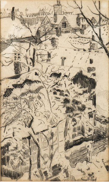 ANNE PIERRE DE KAT(1881-1968) Vue d'atelier Mine de plomb sur papier. Signée en bas...