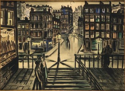 FRANS MASEREEL (1889-1972) Paris la nuit, 1926 Encre et aquarelle sur papier. Monogrammée...