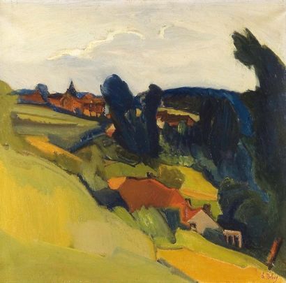 CHARLES DEHOY (1872-1940) Paysage à Linkebeek, 1922 Huile sur toile. Signée en bas...