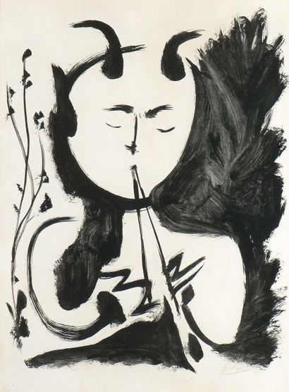 PABLO PICASSO (1873-1981) Faune musicien, n°4, 1948 Lithographie signée et numérotée... Gazette Drouot