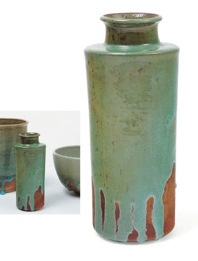 Gertrud Vasegaard (1913-2007) Vase en céramique émaillée brun/vert avec coulées dans...