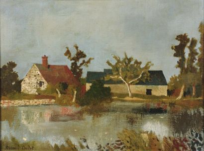 Roland OUDOT (1897-1981) Maison près de la rivière Huile sur sa toile d'origine....