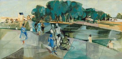 Jacques Céria DESPIERRE (1912-1995) Bord de fleuve Huile sur sa toile d'origine....