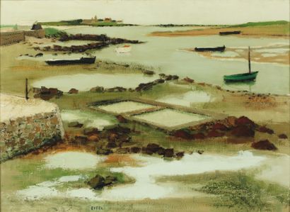EITEL (né en 1926) Vue des marais salant Huile sur sa toile d'origine. Signée vers...