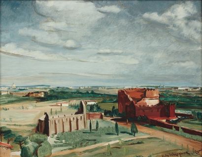 Henri de WAROQUIER (1881-1970) Vue des environs de Rome Huile sur sa toile d'origine....