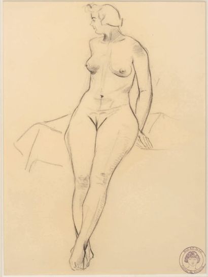 Anne-Pierre De Kat (1881-1968) 
Femme nue debout
Crayon et fusain sur papier
Porte...