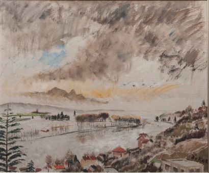 Anne-Pierre De Kat (1881-1968) 
Innondations La Frette
Huile sur toile Signée en...