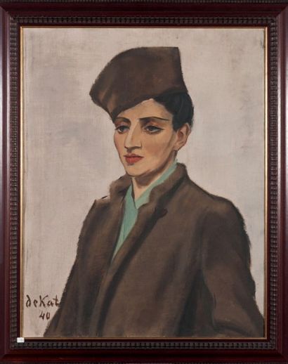 Anne-Pierre De Kat (1881-1968) 
Dame à la toque (Mme de Kat), 1940
Huile sur toile...