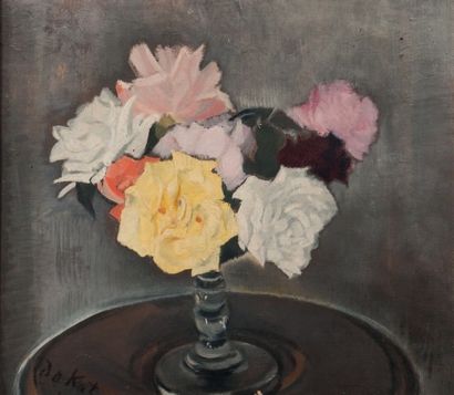 Anne-Pierre De Kat (1881-1968) Roses à la coupe de Cristal Huile sur toile Signée...