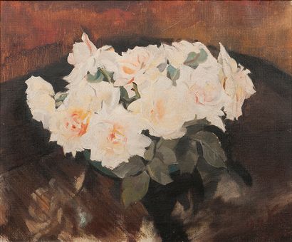 Anne-Pierre De Kat (1881-1968) 
Reflet de roses blanches
Huile sur toile Signée en...