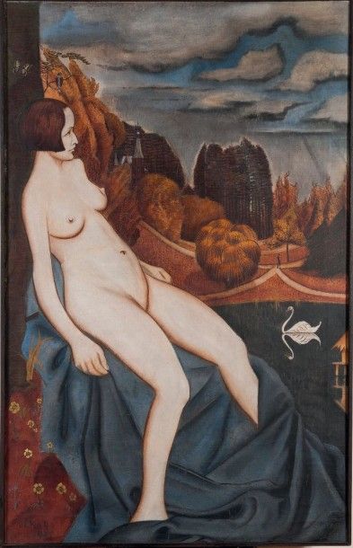 Anne-Pierre De Kat (1881-1968) 
Léda et le cygne, 1927
Huile sur toile Signée en...