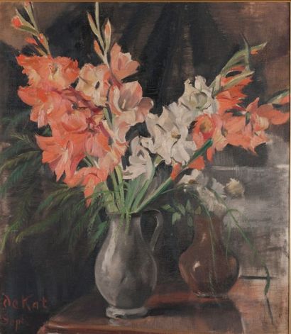 Anne-Pierre De Kat (1881-1968) Les Glaïeuls Huile sur toile Signée en bas à gauche...