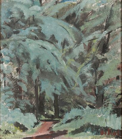 Anne-Pierre De Kat (1881-1968) 
Forêt par temps gris
Huile sur panneau
Titré au dos
H_33...