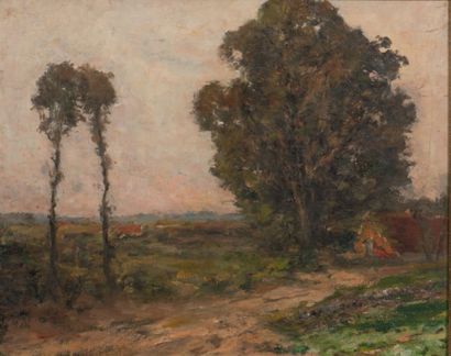 Charles Gouweloos (1867-1945) 
Chemin et peupliers
Huile sur toile H_31 cm L_39 cm
Provenance:...