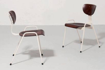 WILLY VAN DER MEEREN (1923-2002) 
Paire de chaises
Palissandre et métal laqué blanc
H_78...