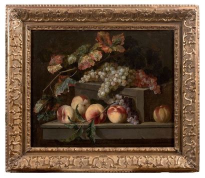 Jean Baptiste MONNOYER (Lille 1636 - Londres 1699) Fruits sur un entablement de pierre
Toile
H_51,5...