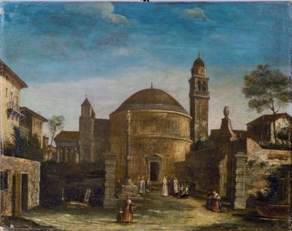 École ROMAINE du XVIIIe siècle Caprice avec le Panthéon
Toile marouflée sur panneau
Sans...