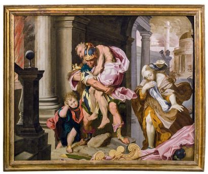 ECOLE ITALIENNE DU DÉBUT DU XVIIE SIÈCLE D'APRÈS FEDERICO BAROCCI 
La Fuite d'Énée...