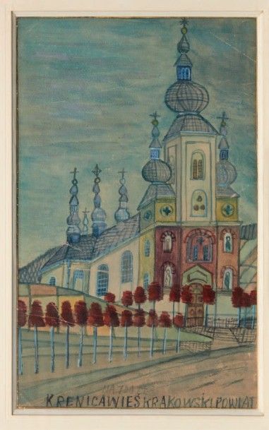 Ecole Polonaise du XXe siècle 
Eglise à Cracovie
Gouache sur papier
Titrée en bas...