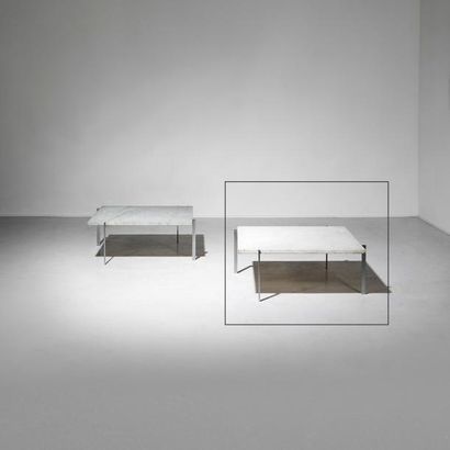 POUL KJAERHOLM (1929-1980) 
Table basse modèle «PK 61»
Acier nickelé et marble blanc
Édition...